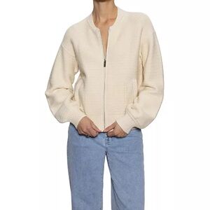 Sanctuary Women's Knit Bomber Jacket full zip cotton blend NWT SZ S CREAM COLOR